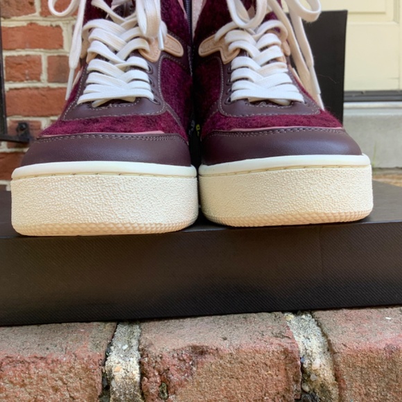 COACH High Top Sneakers C220 Tweed Oxblood/True Pink SZ 9 - Picture 11 of 15